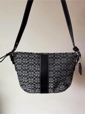 Coach Black Signature Jacquard Demi Crossbody Bag with Leather Trim